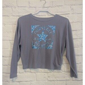 Converse All Star Girls Periwinkle Blue Long Sleeve Crop T-Shirt Tee Shirt Large
